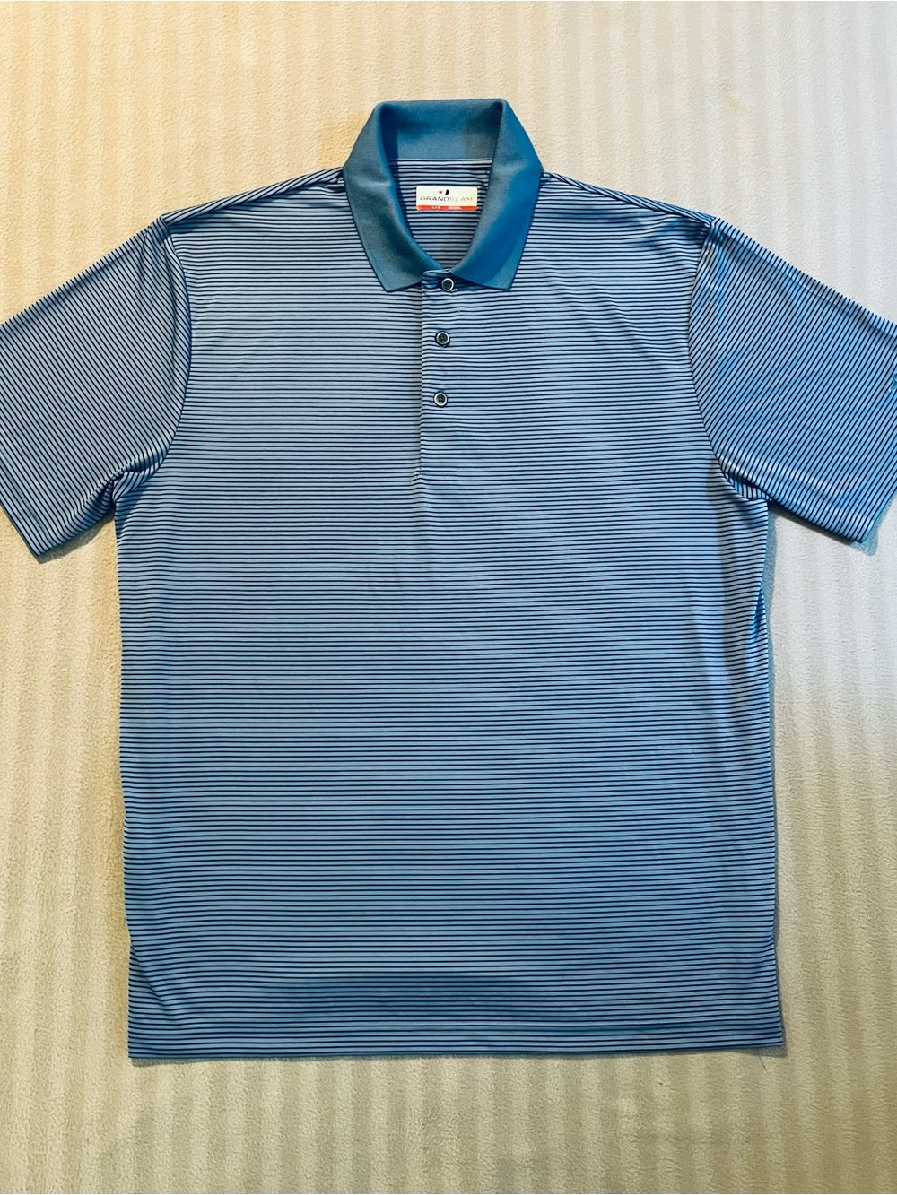 Grand Slam Blue Striped Polo with Teal Collar